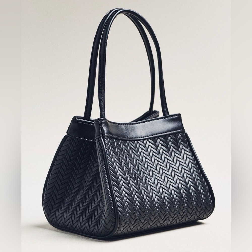 Anthropologie Mini Top-Handle Boxy Tote in Black NWT